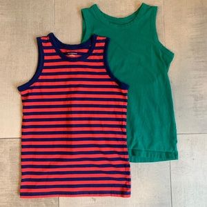 2 Pack Kids M Tank Tops Navy Red Stripe Solid Green